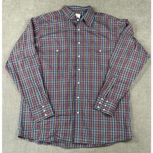 Wrangler Shirt Mens 2XL Blue‎ Red Plaid Pearl Snap Western Long Sleeve Casual